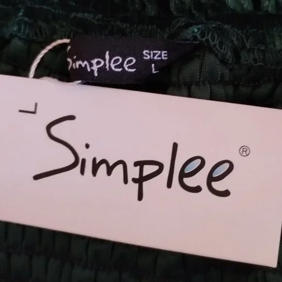 Simplee (L) Smocked Bodycon Off Shoulder Puff Short Sleeve Emerald Mermaid Dress - Picture 8 of 11